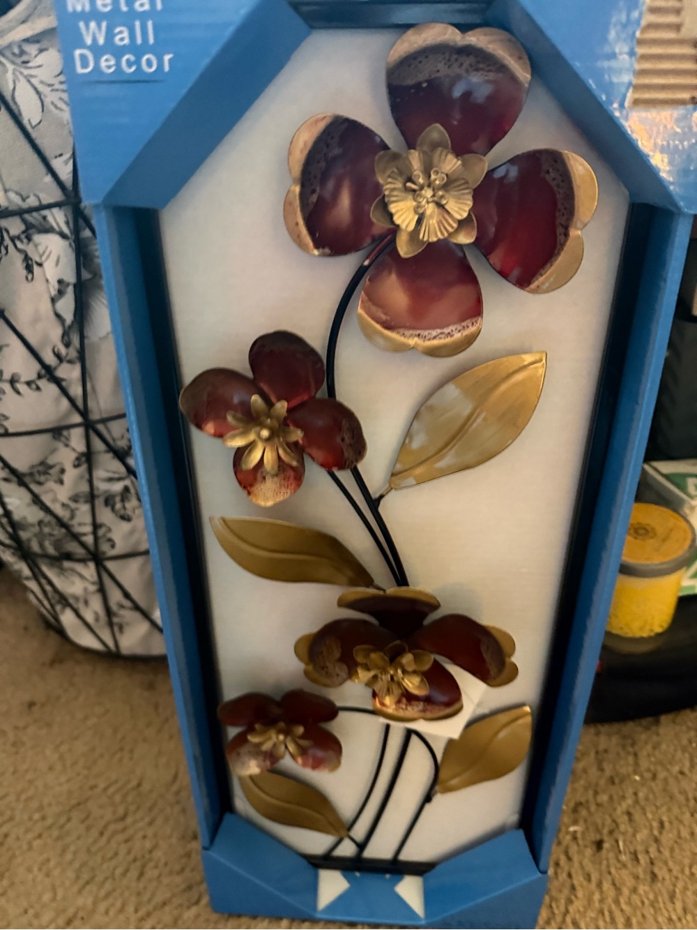 Metal Flower Wall Decor - Red and Gold Floral Accent